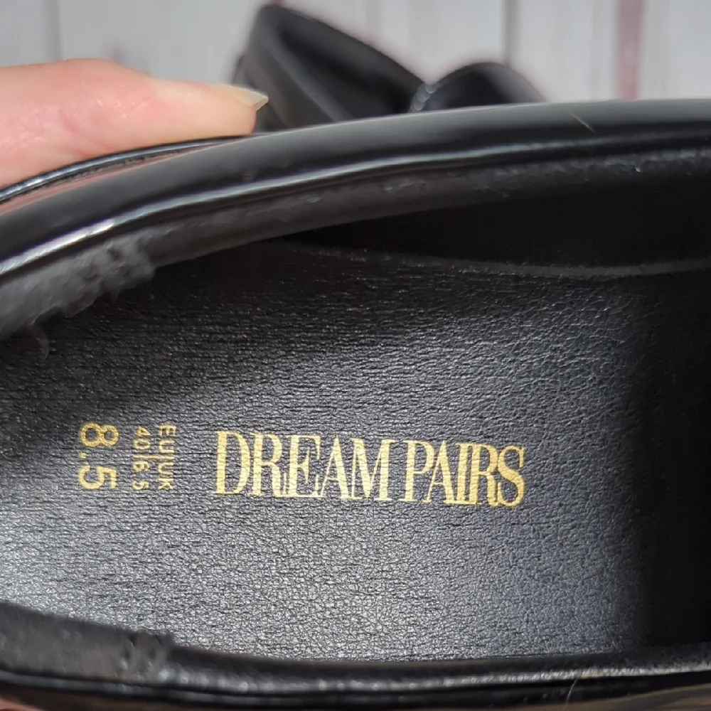 Dream Pairs Black Vegan Patent Leather Platform Loafers Chunky Lug Sole 8.5 7.5‎